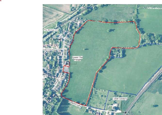 Birds eye view of Site proposed for development off Evelench Lane